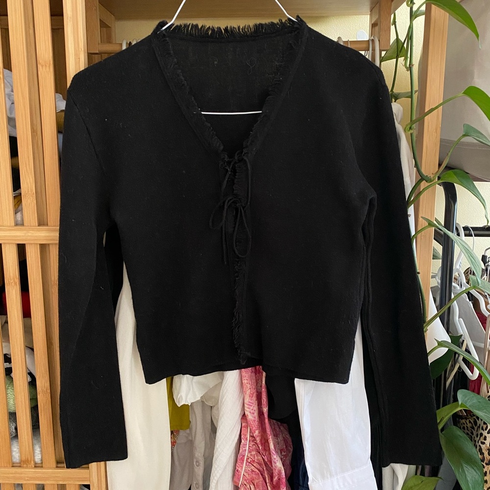 Merino wool blend tie front cardigan